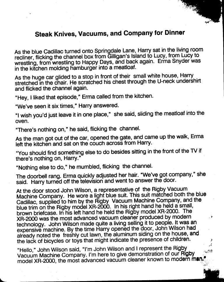 "Steak Knives, Vacuums and Company for Dinner" (Page 1)